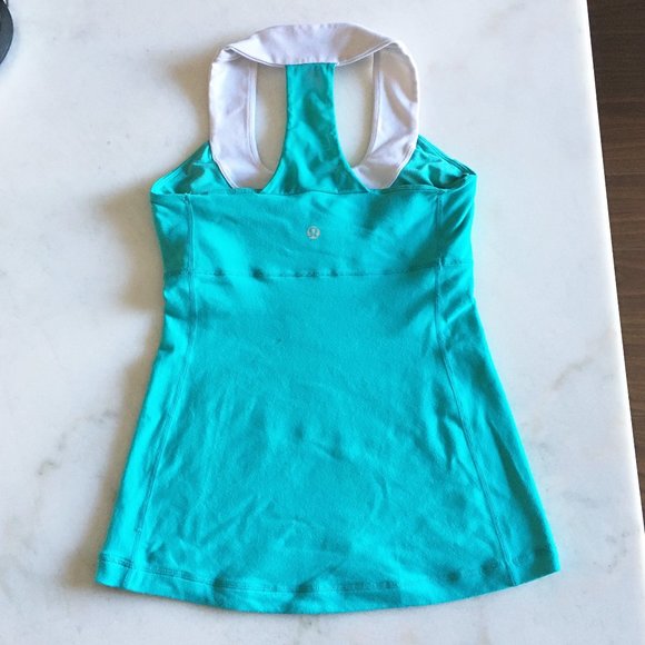 Lululemon scoop neck tank top (lagoon), mint green & white Luon - Picture 2 of 8